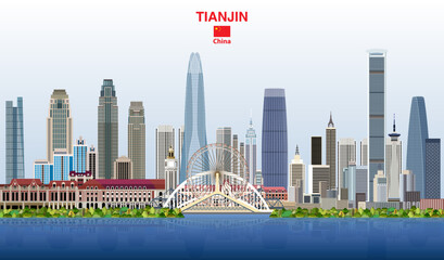 Tianjin absract city skyline on a beautiful gradient day sky background. Vector illustration