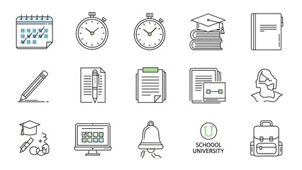 Education Icons Set: Learning, Studying, and School Symbols