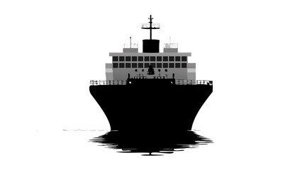 Obraz premium A stark black silhouette of a large vessel on a white background, reflecting in water