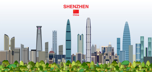 Shenzhen absract city skyline on a beautiful gradient day sky background. Vector illustration