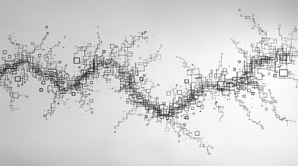 Digital Network Illustration: An abstract representation of a complex digital network, rendered in monochrome. Illustrating interconnectedness and the flow of information. 