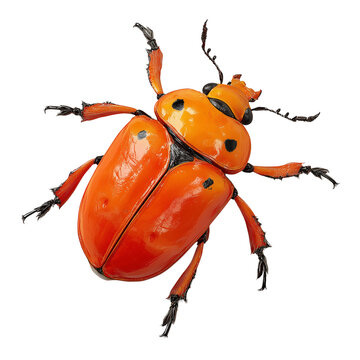 Bright orange beetle with black spots isolated on a dark background, showcasing its vibrant colors