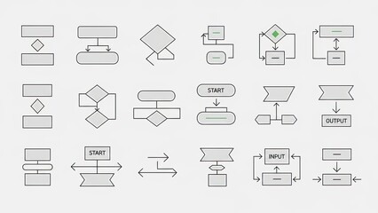 Flowchart Symbols Collection: Process, Decision, Start, Input, Output Icons