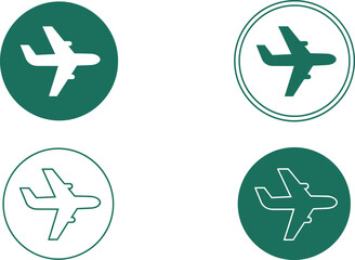 Obraz premium Set of Green and White Circular Airplane Icons for Travel, Aviation, Airport Navigation, Flight Apps, Tourism, and Transport Design