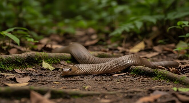 Philippine Cobra (Naja philippinensis) slithering on the damp fo