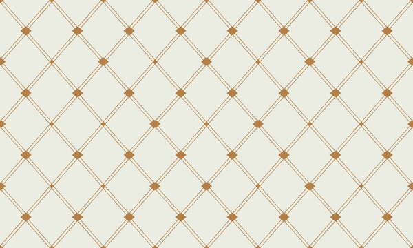 Elegant geometric seamless diamond trellis pattern background in creamy beige and subtle gold, ideal for luxury textile and classic interior design.