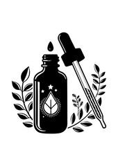 Essential Oil Bottle with Dropper and Botanical Leaves