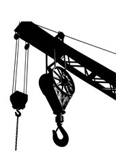 Silhouette of Industrial Crane Hook and Pulley System