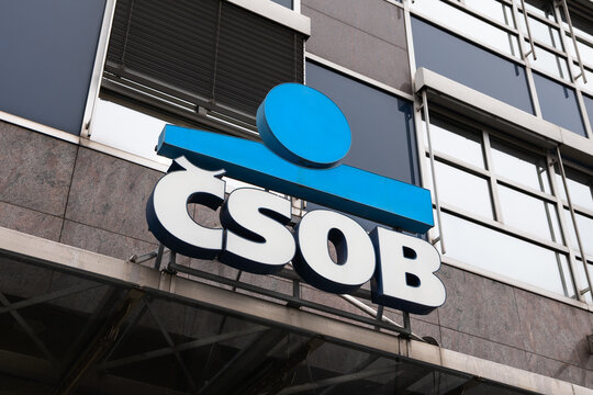 PRAGUE, CZECH REPUBLIC - 15. December 2025: ČSOB logo sign of the Československ&aacute; obchodn&iacute; banka. Commercial bank in Czechia. Financial services for retail clients.
