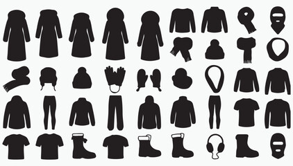 Winter gear warm clothing and fashion accessories glyph icons © Md. Robin Hasan