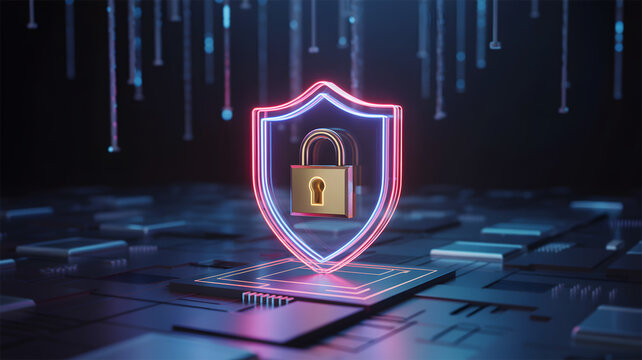 Advanced Cyber Security Shield With Digital Lock for Data Protection Network Safety and Secure Technology Systems