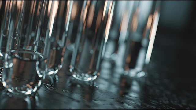 Close-up of empty glass test tubes arranged in lab setting emphasizing