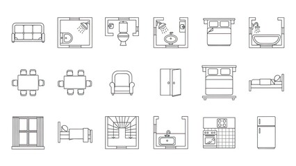 Home Interior Design Floor Plan Icons: Furniture and Room Layouts