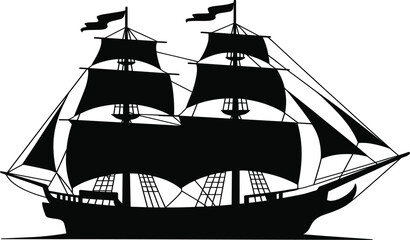Vintage sailing ship vector silhouette with detailed masts and sails isolated on white background for nautical design © MdMajnur