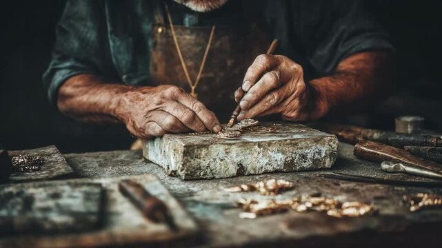 Medium shot of an artisan using precision tools to deburr and refine a wire edge highlighting attention to detail in metalwork.