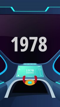 Time travel cockpit with futuristic animation jump to the year 1978 vertical. Ideal for content creators, tech presentations, future concepts, and cinematic video projects.