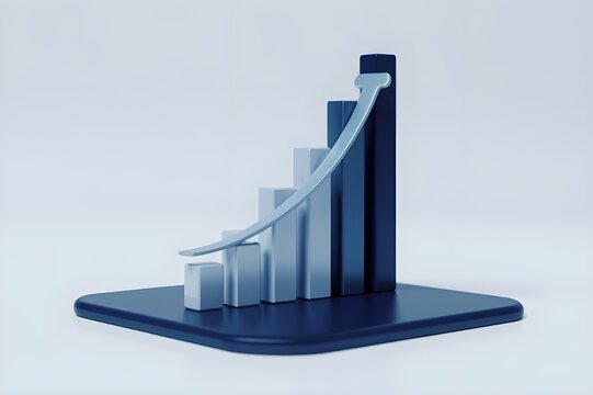 Sleek 3d Isometric Bar Graph with Blue Gradient and Curved Line