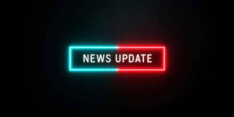 Neon news update bar glowing in cyan and red, displaying important information and urgent announcements