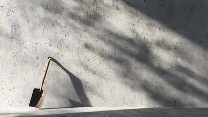 Ultra-realistic concrete background with shadow of unseen tool, large copy space