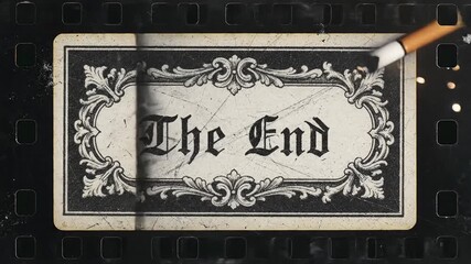 Vintage film strip with The End title in elegant ornate design