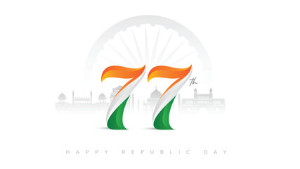 77th Republic Day of India Celebration Design with Tricolor Flag on 26 January for Social Media Post , Web Banner, Story, Print Design 