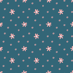 Simple sketch daisy flower pattern in summer blue color background. Design for fabric textile cover and wallpaper.