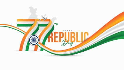 77th Republic Day of India Celebration Design with Tricolor Flag on 26 January for Social Media Post , Web Banner, Story, Print Design 