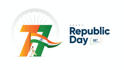 77th Republic Day of India Celebration Design with Tricolor Flag on 26 January for Social Media Post , Web Banner, Story, Print Design 