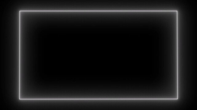 White neon glowing rectangular flicker light frame on black background with digital grid texture
