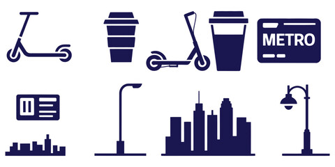 vector set of city buildings and skyline icons