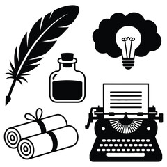 set of old letters with writing tools and ink