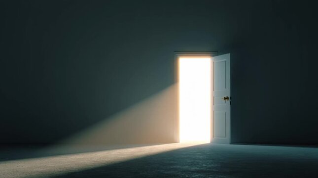 An open, empty doorway reveals a golden sunrise beyond, with gentle mist drifting through, symbolizing spiritual transition, preparation, hope, and a quiet passage into something new.
