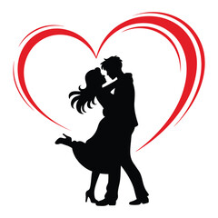 Kissing couple silhouette illustration of love and romance