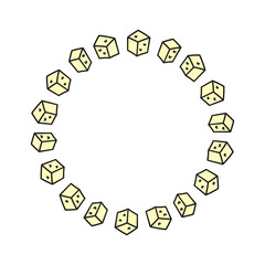 Cute round frame with sugar cubes isolated on white background. Wreath with cooking ingredients.