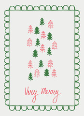 Merry Christmas and New Year card in a decorative frame trend of the year for festive projects, logos, stickers, invitations, scrapbooking, wall posters, social media, home, crafts and goods