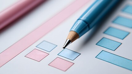 Blue pen resting on a survey form with checkboxes, symbolizing data collection and decision-making processes in business environments.