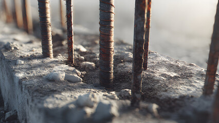 Ultra-realistic side view of rotating concrete truck drum with splashed cement residue