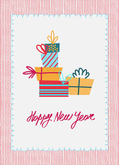 Merry Christmas and New Year card in a decorative frame trend of the year for festive projects, logos, stickers, invitations, scrapbooking, wall posters, social media, home, crafts and goods