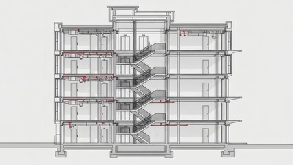 Architectural Blueprint of Multi Storey Building Section.