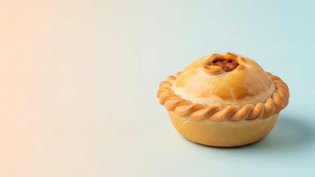 Empada brasileira isolated on pastel background, right-aligned, banner-ready layout