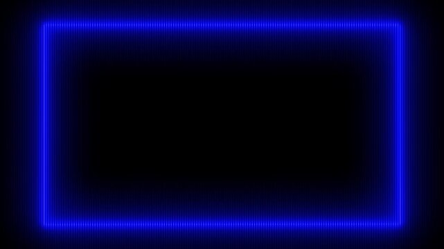 Blue neon glowing rectangular flicker light frame on black background with digital grid texture