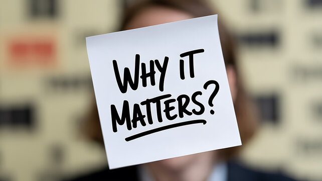 Why It Matters Handwritten Question on Sticky Note for Business Relevance and Strategy Concept