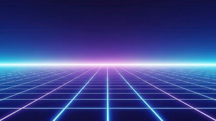 Retro futuristic glowing neon grid landscape with horizon line