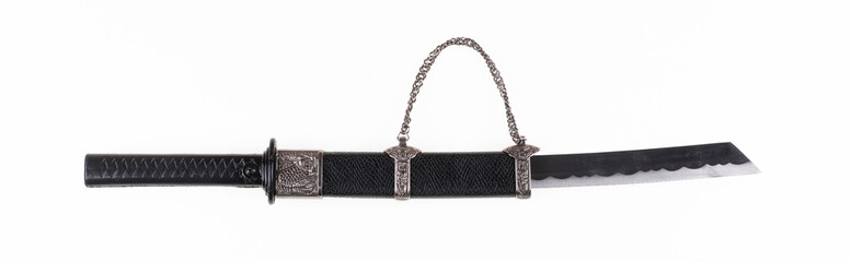 Black Japanese katana sword isolated on white background