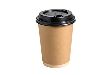 A black coffee mug and a disposable takeaway cup with a lid are isolated on a white background, representing a hot caffeine beverage for a cafe