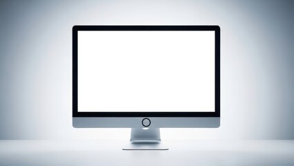 Modern computer monitor with a blank white screen isolated on white background