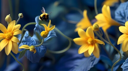 Fototapeta premium yellow flowers on blue background