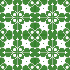 Geometric Clover Seamless Pattern in Green and White &mdash; St. Patrick&rsquo;s Day Tile or Background Design