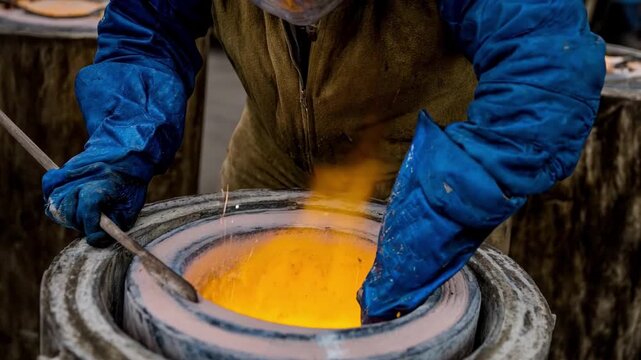 Industrial professional carefully handling siliconcarbide crucible inner repairs demonstrating safe techniques to maintain leakproof performance under extreme heat.