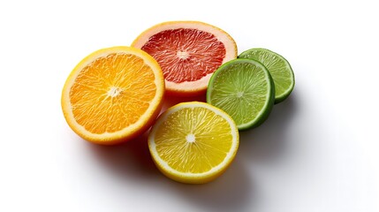 Citrus fruit slices with orange grapefruit and lemon on white background